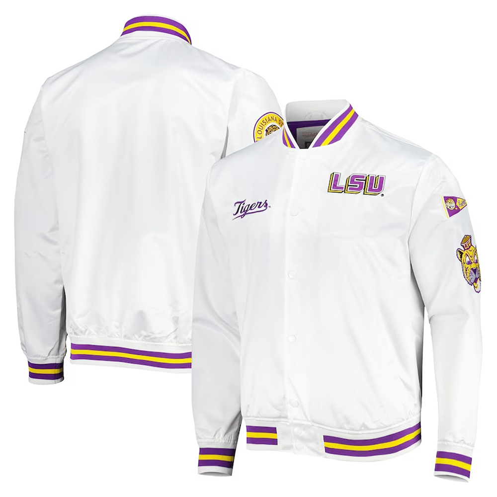 LSU Tigers City Collection White Varsity Satin Jacket - Image 6