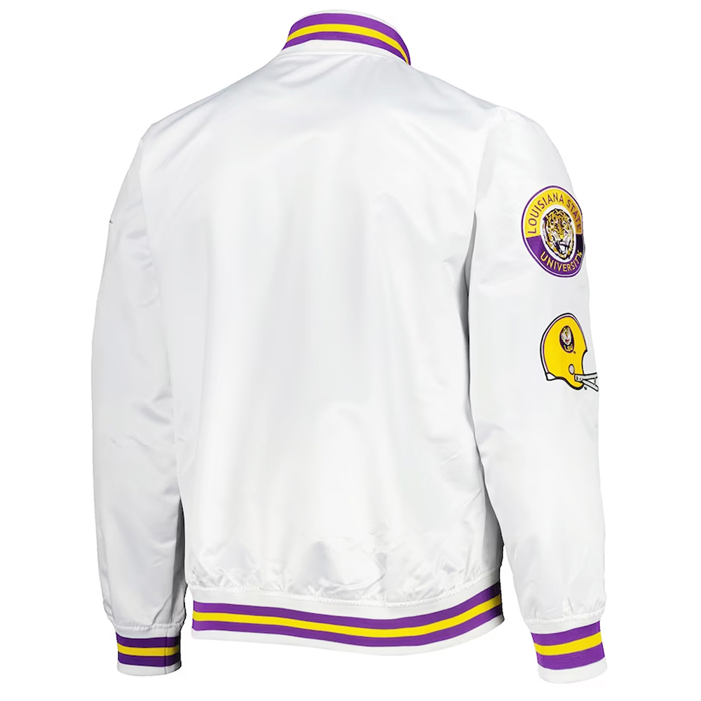 LSU Tigers City Collection White Varsity Satin Jacket - Image 2