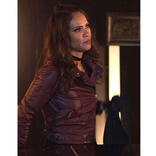 Lucifer Lesley-Ann Brandt Maroon Leather Jacket - Image 2