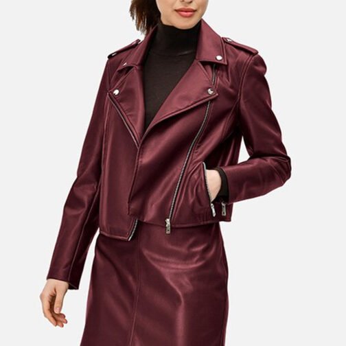 Kold X Windy Sh’Kia Maroon Leather Jacket - Image 5