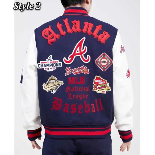 Atlanta Braves Mash Up Navy and White Varsity Jacket - Image 4