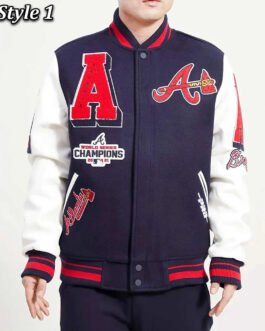 Atlanta Braves Mash Up Navy and White Varsity Jacket