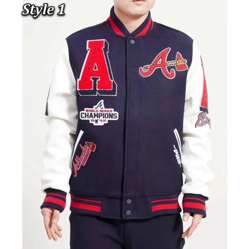 Atlanta Braves Mash Up Navy and White Varsity Jacket