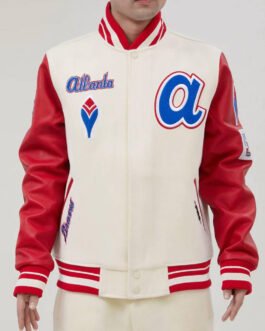 Atlanta Braves Mash Up Varsity Off White and Red Jacket
