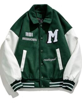 Medaigual White and Green Letterman Jacket