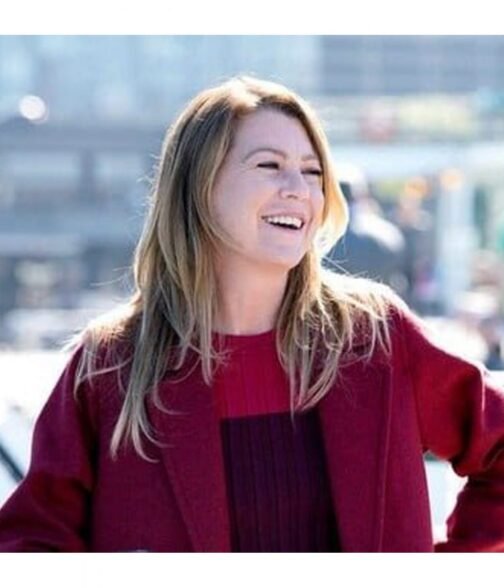 Grey’s Anatomy Ellen Pompeo Maroon Wool Coat - Image 5