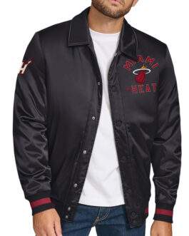 Miami Heat Stitch Applique Black Satin Jacket