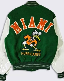 70?s Miami Hurricanes Green and White Varsity Jacket