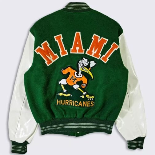 70?s Miami Hurricanes Green and White Varsity Jacket