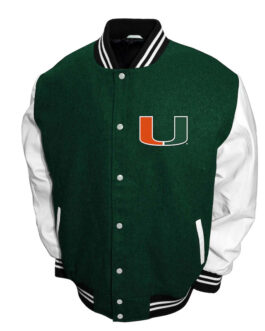 Miami Hurricanes Graduate Green and White Varsity Jacket