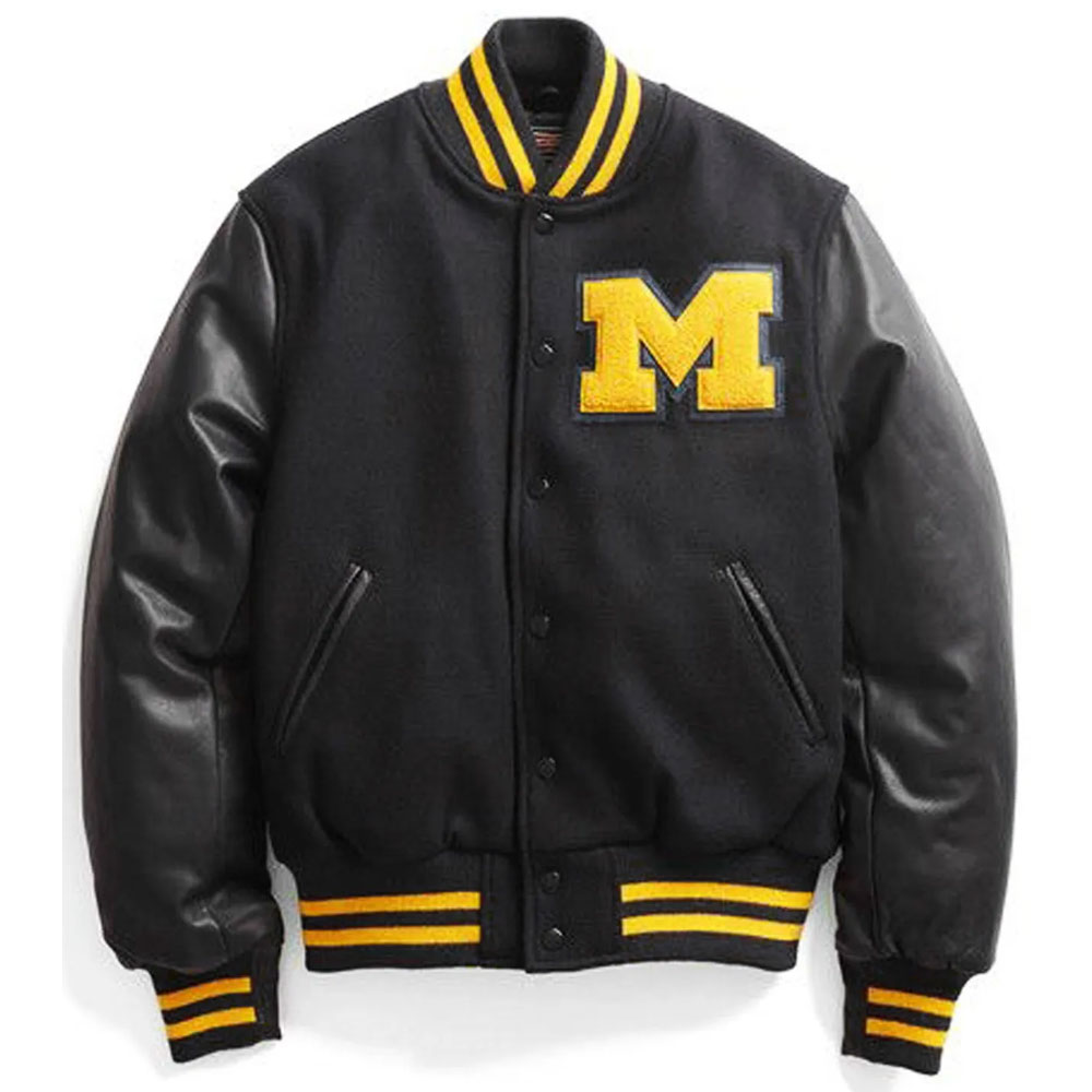 Michigan Wolverines Black Letterman Jacket - Image 2