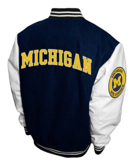 Michigan Wolverines Graduate Navy and White Varsity Jacket