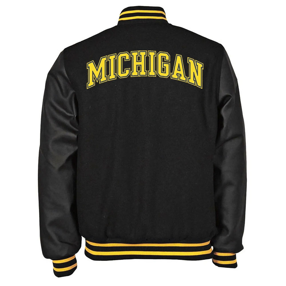Michigan Wolverines Black Letterman Jacket - Image 4