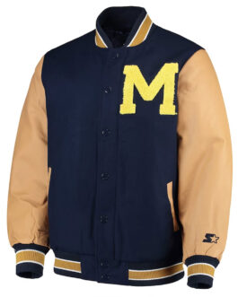 Michigan Wolverines Navy Varsity Wool & Leather Jacket