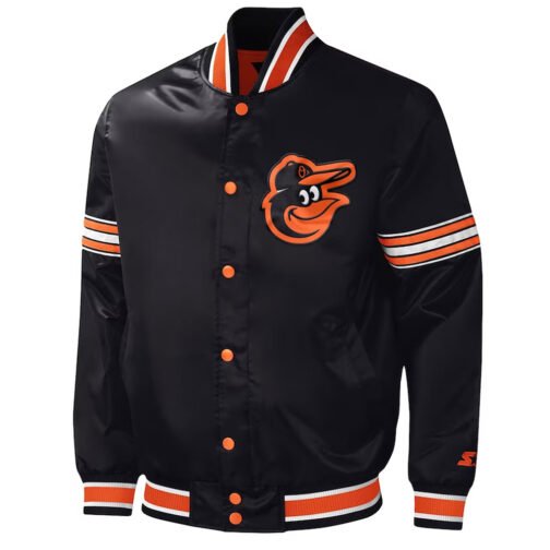 Baltimore Orioles Jacket – Black Midfield Varsity Satin