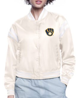 Milwaukee Brewers Printed Logo Varsity Satin Jacket
