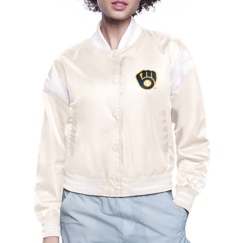 Milwaukee Brewers Printed Logo Varsity Satin Jacket - Image 2