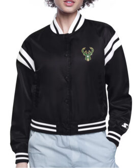 Milwaukee Bucks Printed Logo Varsity Satin Jacket