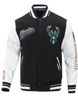 Milwaukee Bucks Script Tail Classic Rib Varsity Jacket