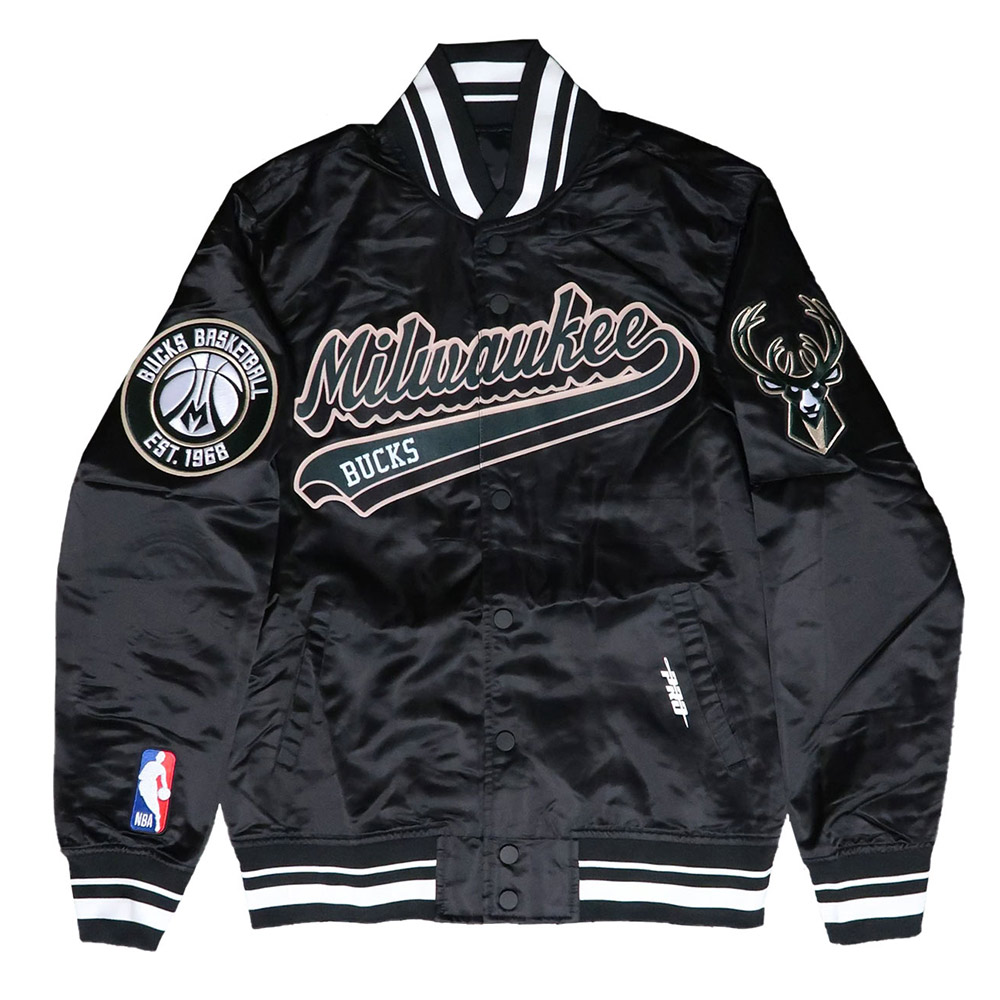 Milwaukee Bucks Script Tail Black Satin Jacket - Image 5