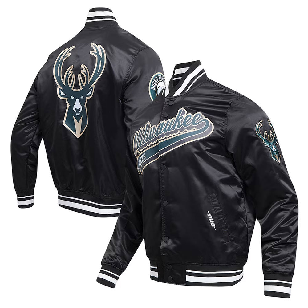 Milwaukee Bucks Script Tail Black Satin Jacket - Image 7