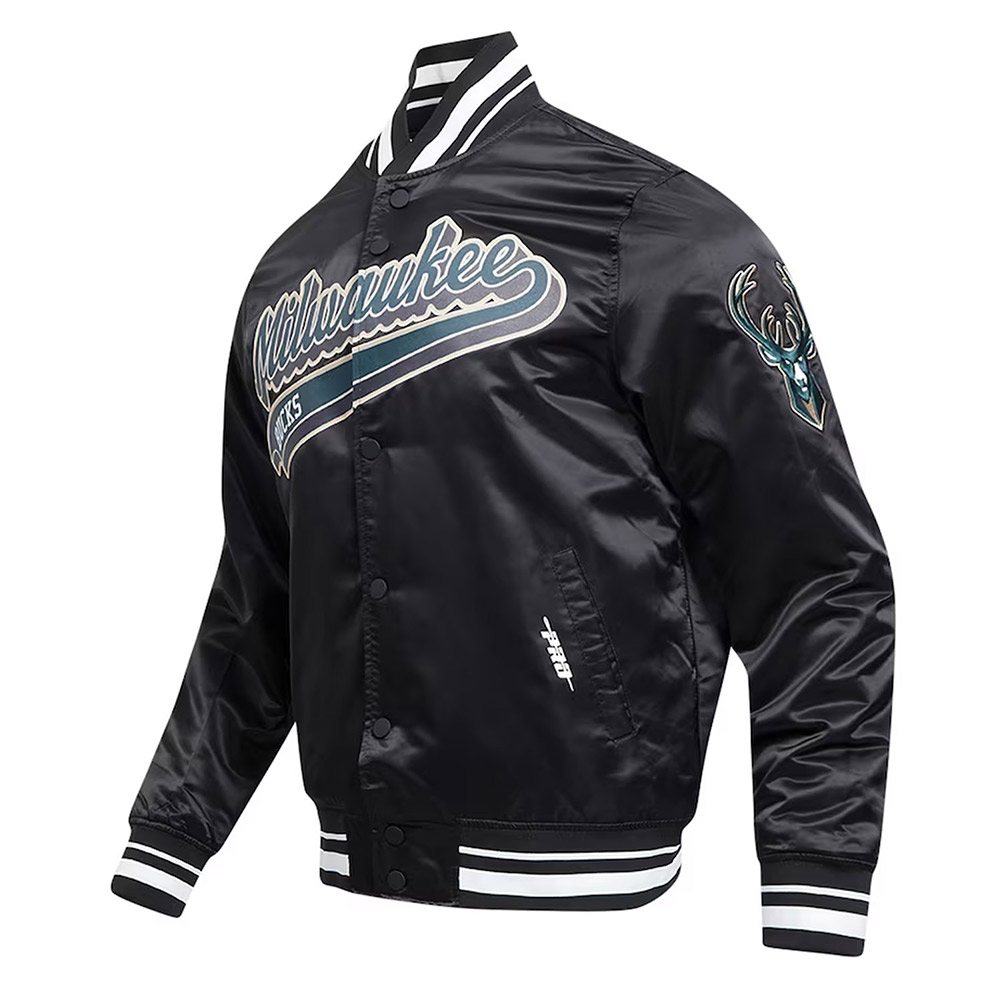 Milwaukee Bucks Script Tail Black Satin Jacket - Image 3