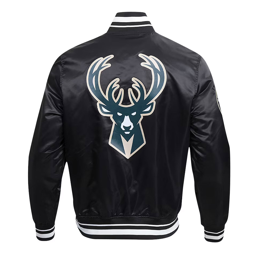 Milwaukee Bucks Script Tail Black Satin Jacket - Image 2