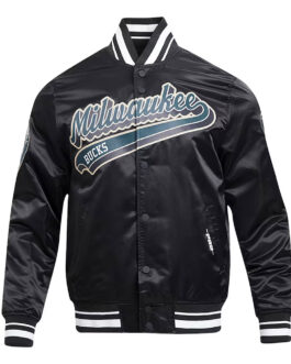 Milwaukee Bucks Script Tail Black Satin Jacket