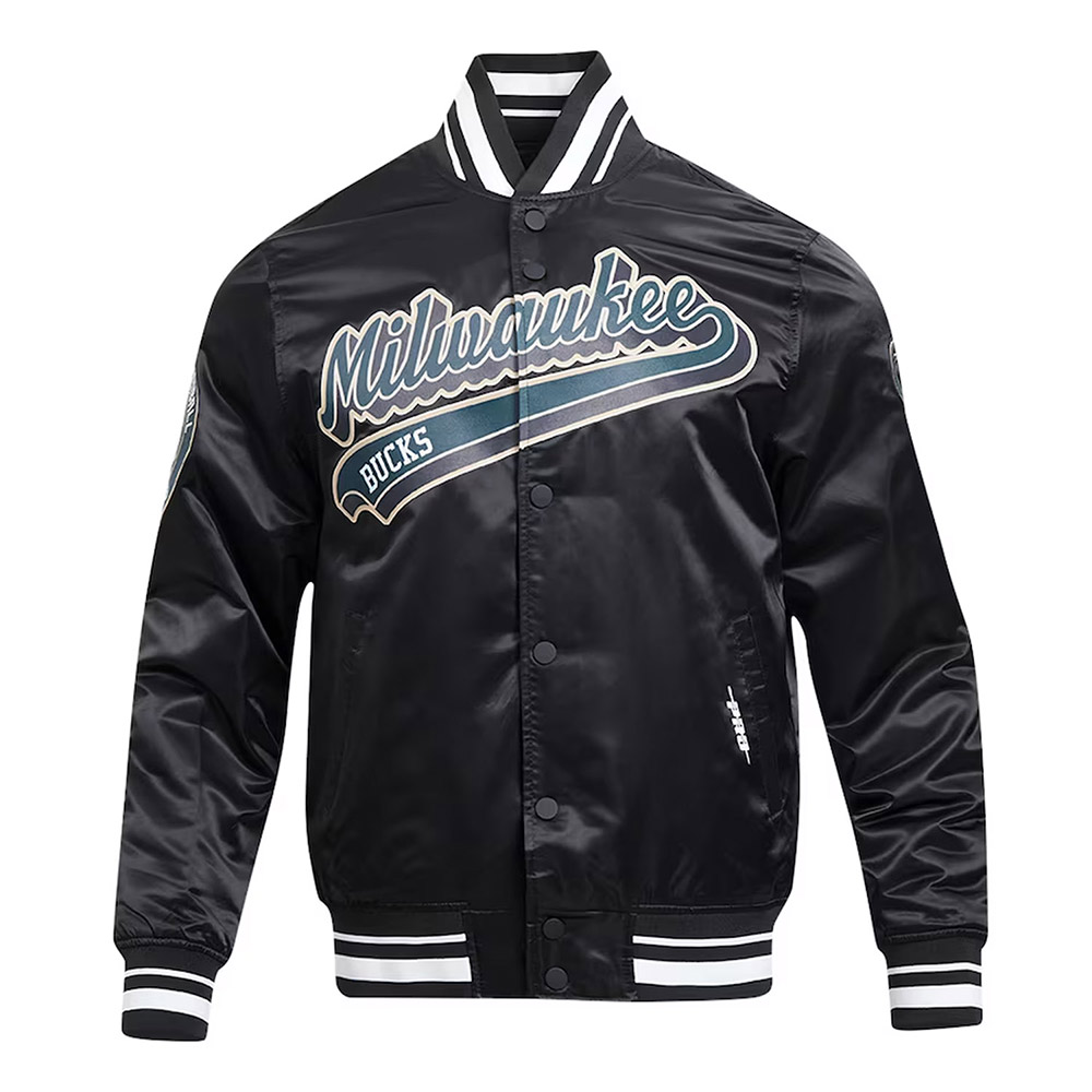 Milwaukee Bucks Script Tail Black Satin Jacket
