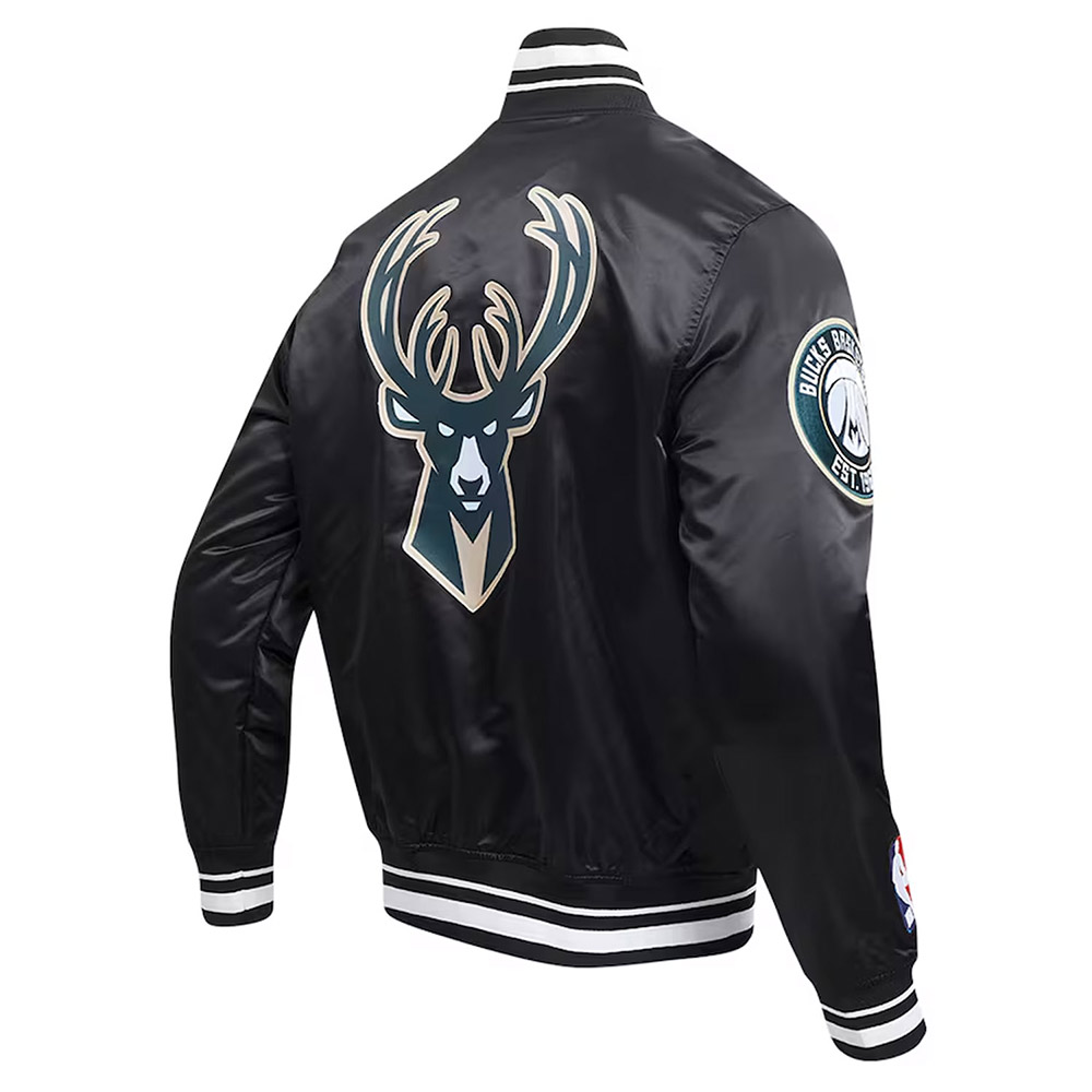 Milwaukee Bucks Script Tail Black Satin Jacket - Image 4