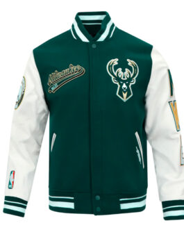 Milwaukee Bucks Script Tail Classic Rib Varsity Jacket