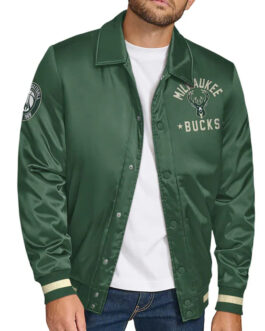 Milwaukee Bucks Stitch Applique Hunter Green Satin Jacket