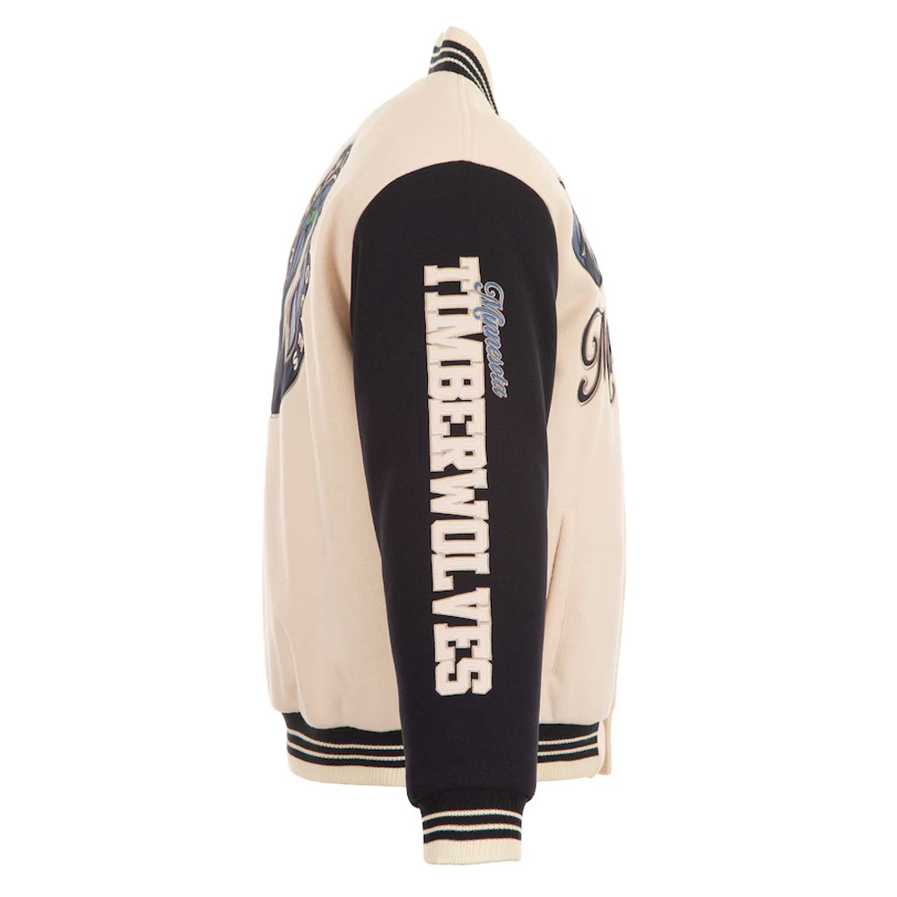 Minnesota Timberwolves Cream and Black Varsity Jacket - Image 4