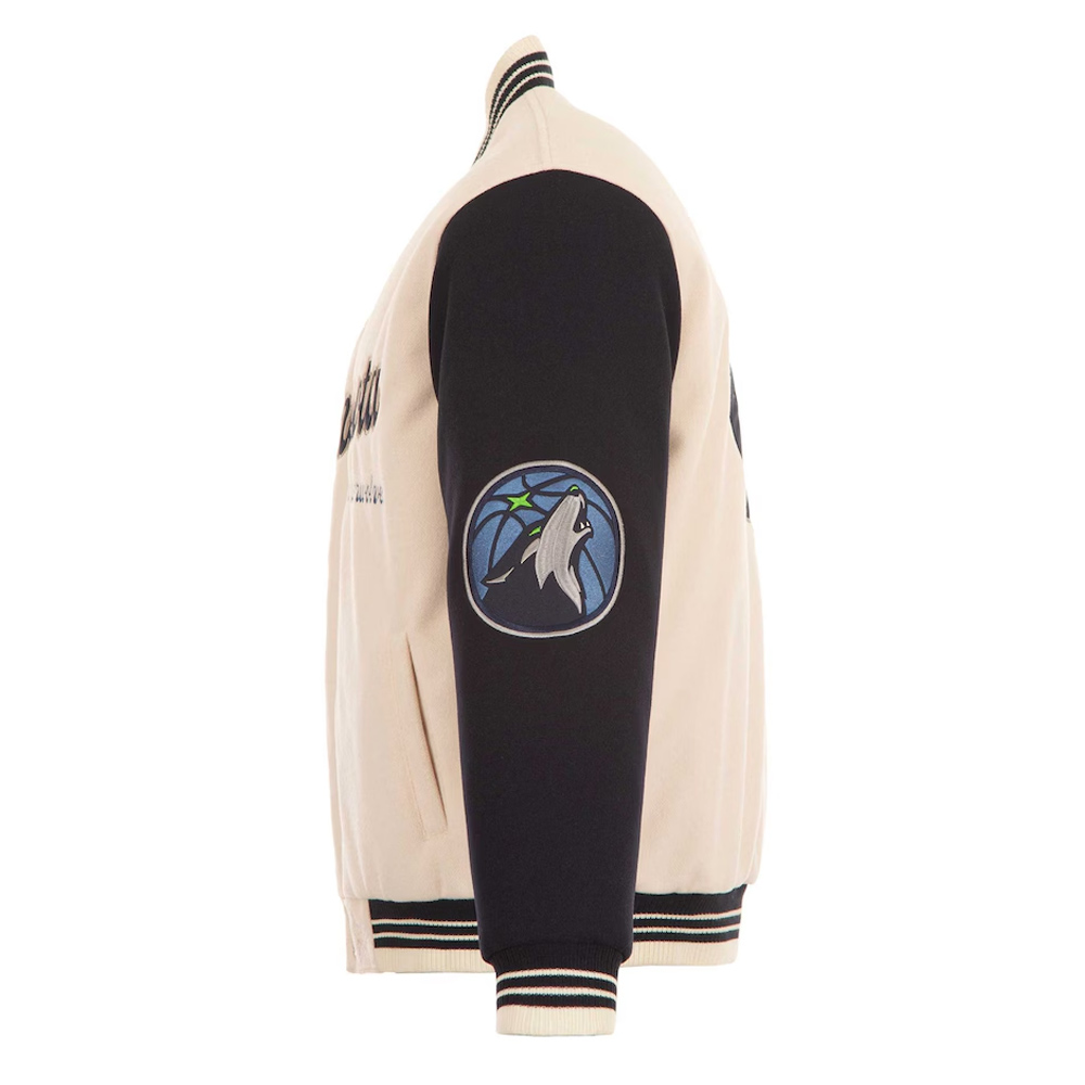 Minnesota Timberwolves Cream and Black Varsity Jacket - Image 5