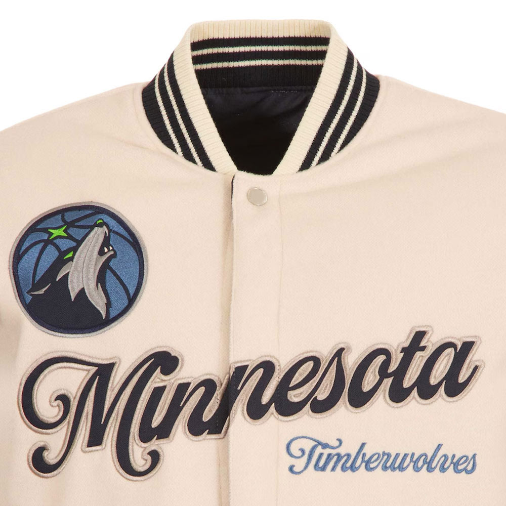 Minnesota Timberwolves Cream and Black Varsity Jacket - Image 7