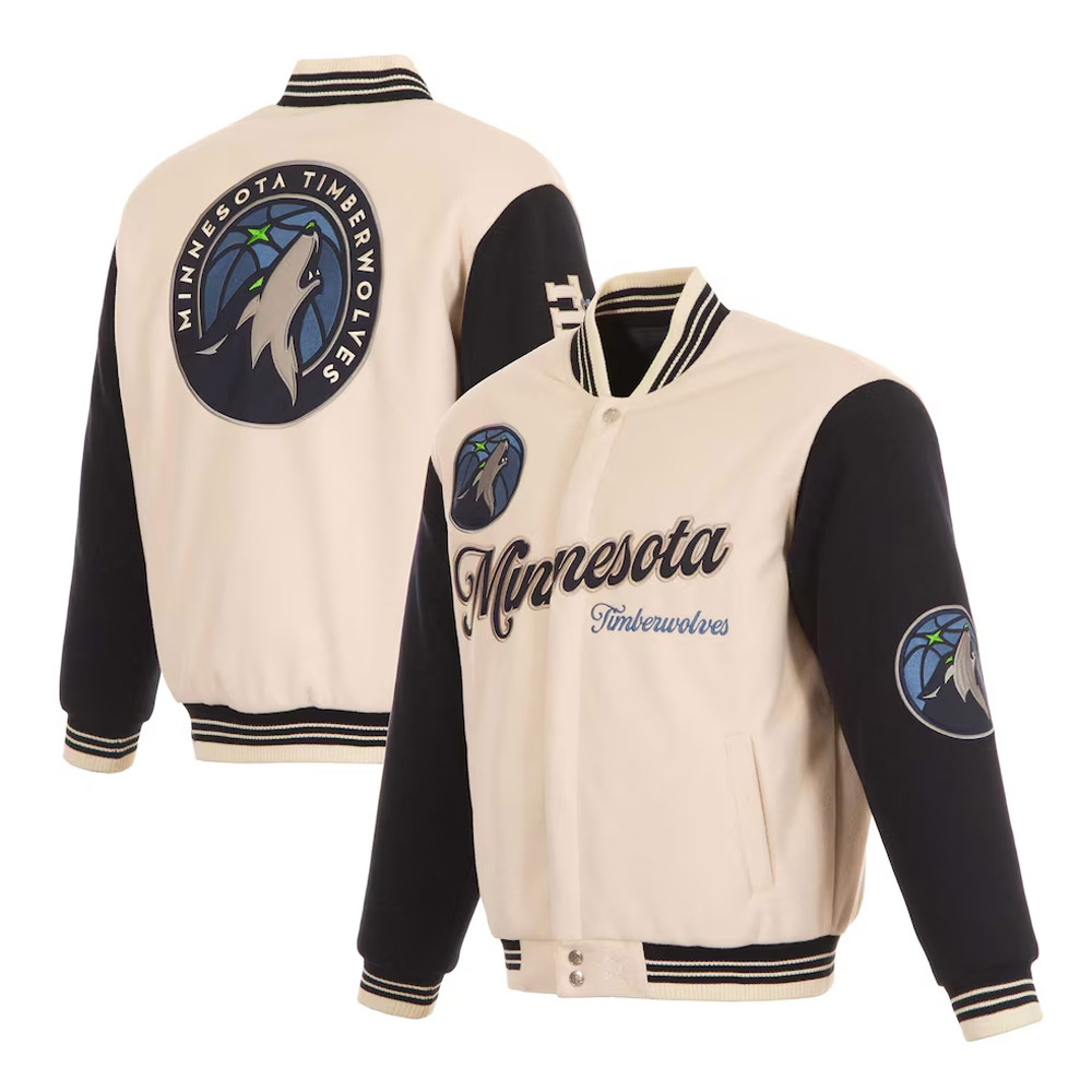 Minnesota Timberwolves Cream and Black Varsity Jacket - Image 3