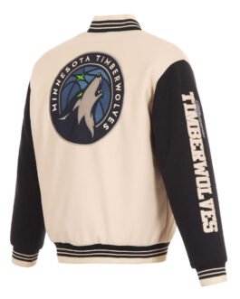 Minnesota Timberwolves Cream and Black Varsity Jacket