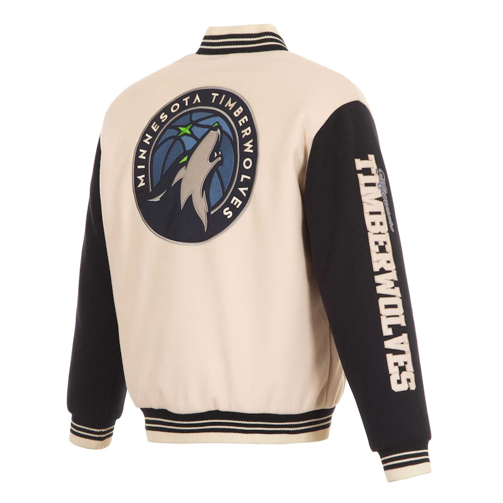 Minnesota Timberwolves Cream and Black Varsity Jacket - Image 2