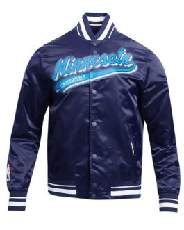 Minnesota Timberwolves Script Tail Navy Satin Jacket