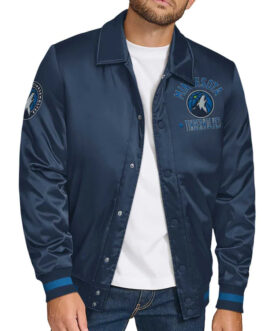 Minnesota Timberwolves Stitch Applique Navy Satin Jacket