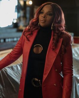 Mary J Blige Power Book II Ghost Double Breasted Red Leather Coat