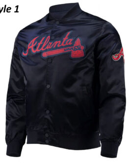 Navy Wordmark Atlanta Braves Full-Snap Satin Jacket