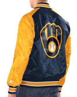 Navy/Gold Milwaukee Brewers Renegade Varsity Satin Jacket