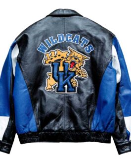NCAA Kentucky Wildcats Blue and Black Leather Jacket