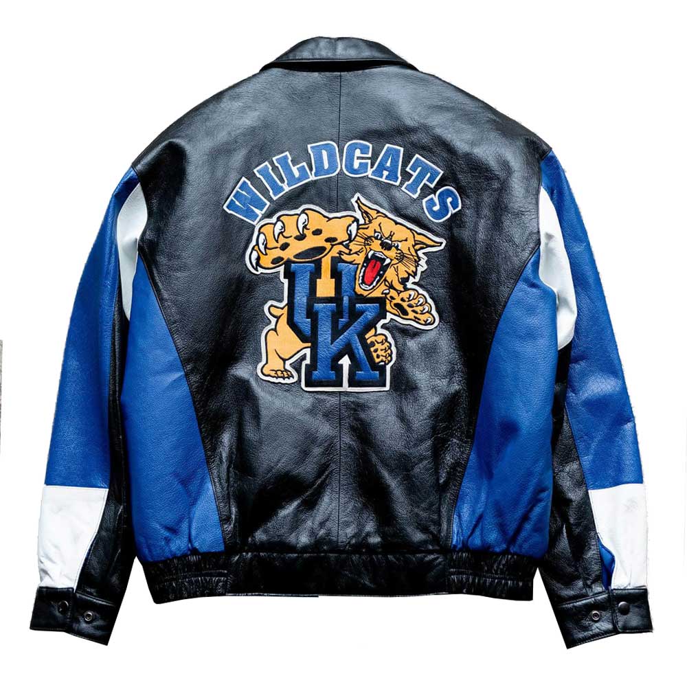 NCAA Kentucky Wildcats Blue and Black Leather Jacket - Image 2