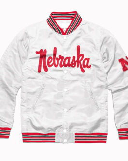 Script Nebraska Huskers White Varsity Satin Jacket