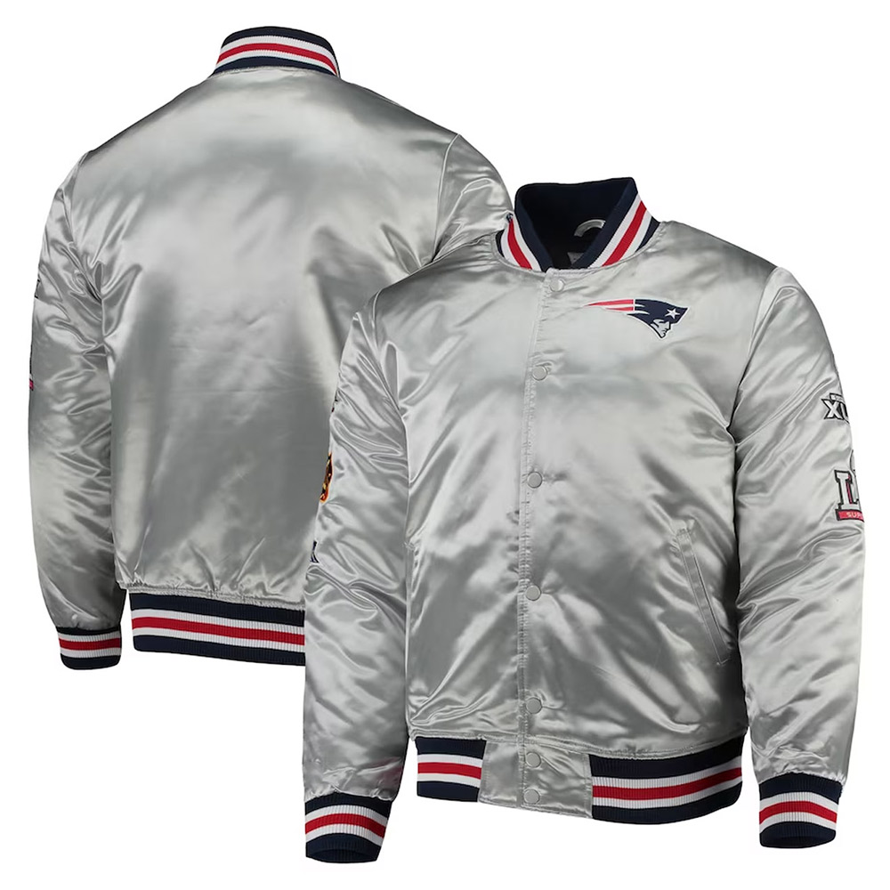 New England Patriots Game Silver Satin Jacket - Image 3