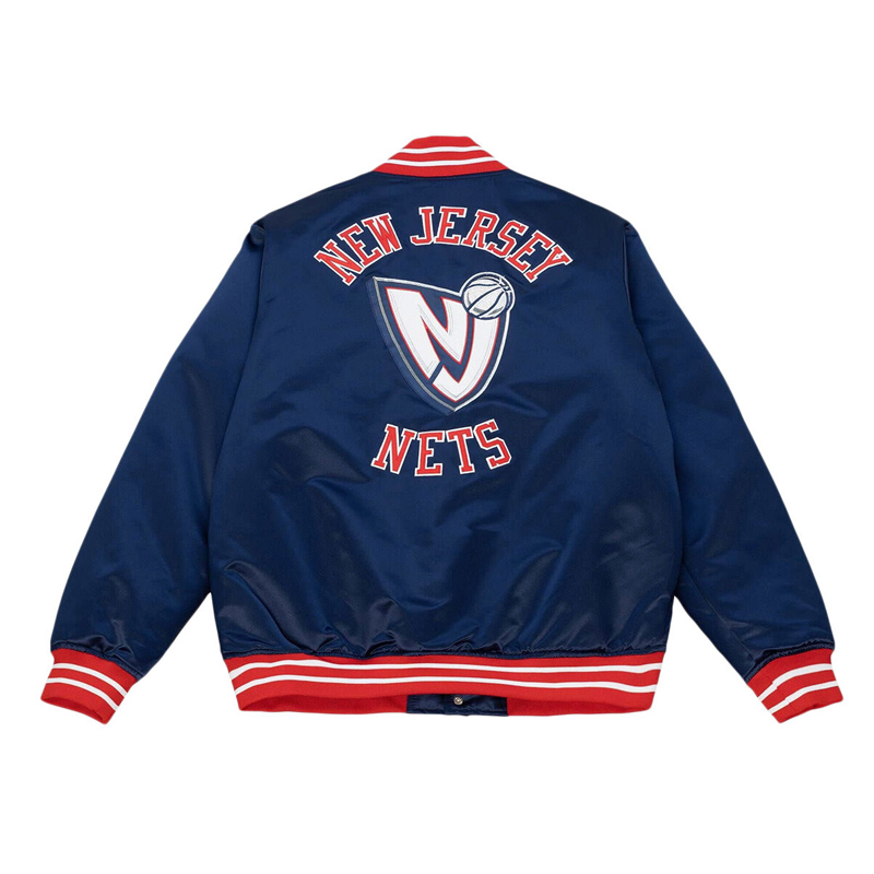 New Jersey Nets Heavyweight Navy Satin Jacket - Image 2