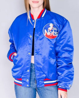 Royal Blue New Jersey Nets Satin Bomber Jacket