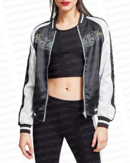 Becky G New York Black and White Varsity Satin Jacket
